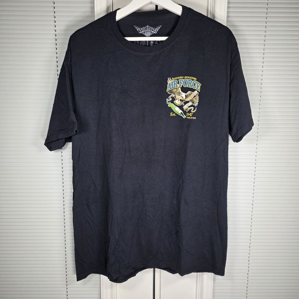 United States 1947 Air Force Shirt Mens Large Black Bald Eagle Fly Flight & Win